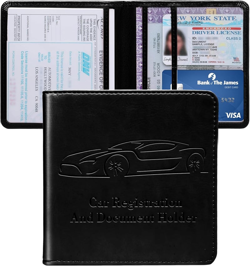Peisicne Car Registration and Insurance Holder, Vehicle Glove Box Car Organizer with Magnetic Closure for Documents, Cards, License Car Organization, 1-Pack Black - Image 1